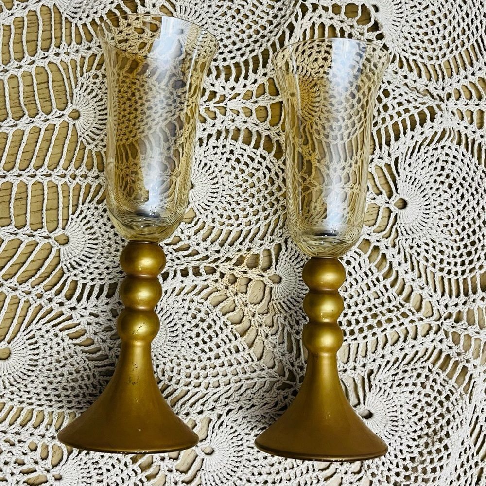 Poland Bombay Late 20th Century Glasses Amber Champagne Flutes Wine Set Of 2